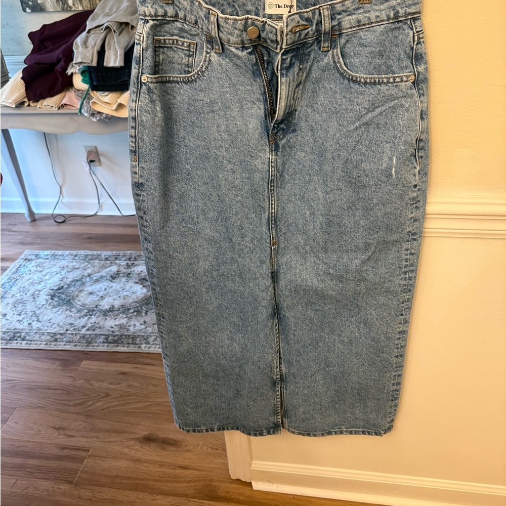 Light Blue Denim Midi Skirt - High-Rise Classic
